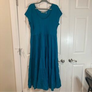Soft Surroundings flowy boho lightweight teal blue tiered midi dress size XL
